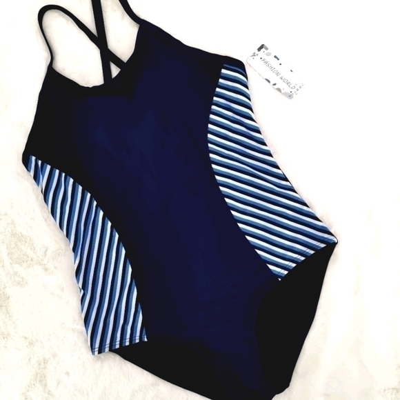 Fashion World NWT Women's L Padded Stripe Swimsuit - Picture 5 of 9